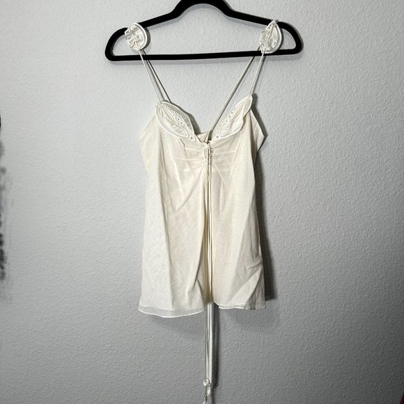 Zac Posen Cream Leaf Embroidered Spaghetti Strap Cotton Top Sz 4 - Picture 3 of 12